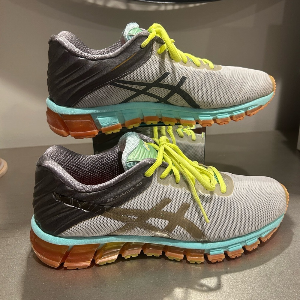 Asics Gray Sneakers with Teal, Orange & Neon Yellow Accents